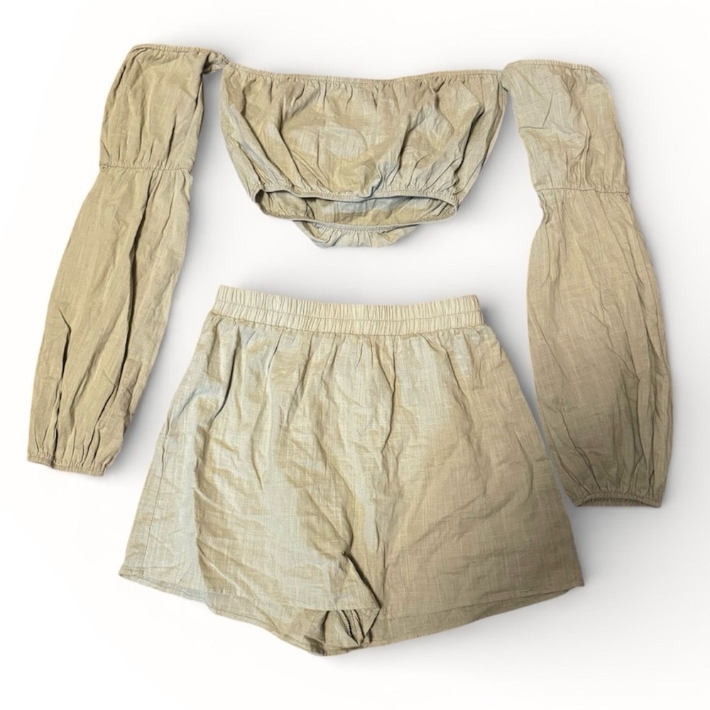 PrettyLittleThing green cotton two piece set Size 10